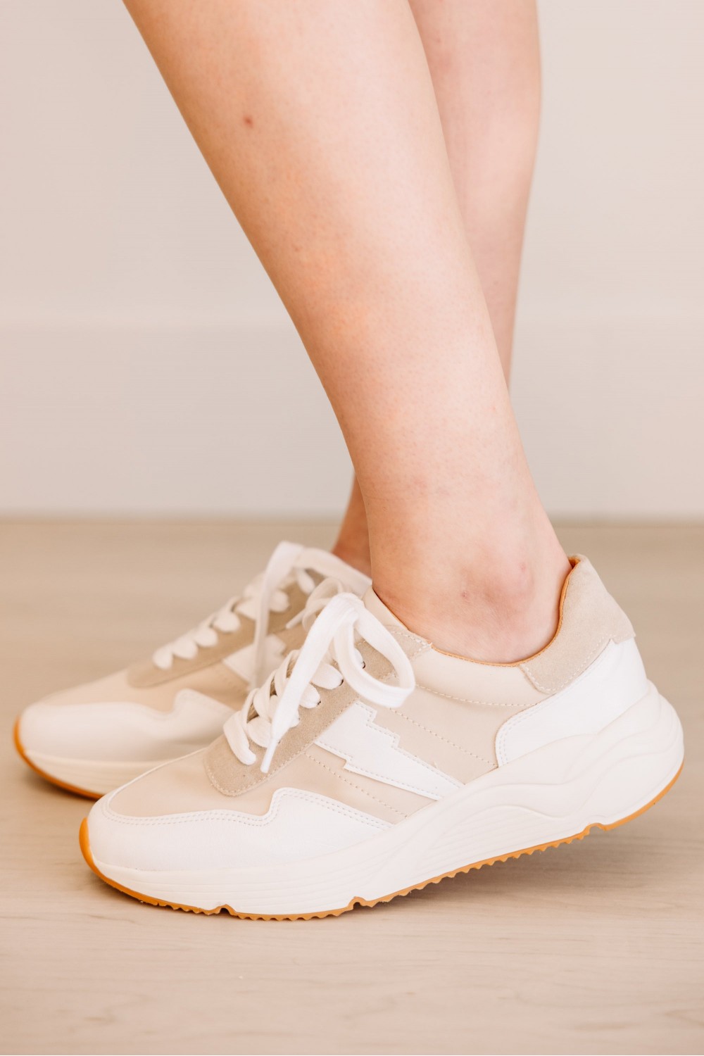 In A Flash Beige Brown Lighting Bolt Sneakers