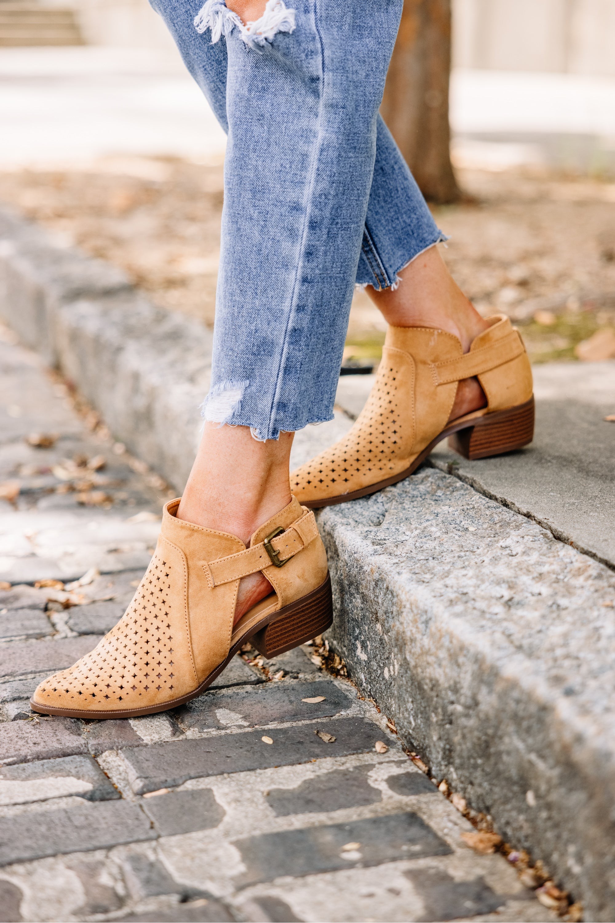 Can't Resist Camel Brown Cutout Booties