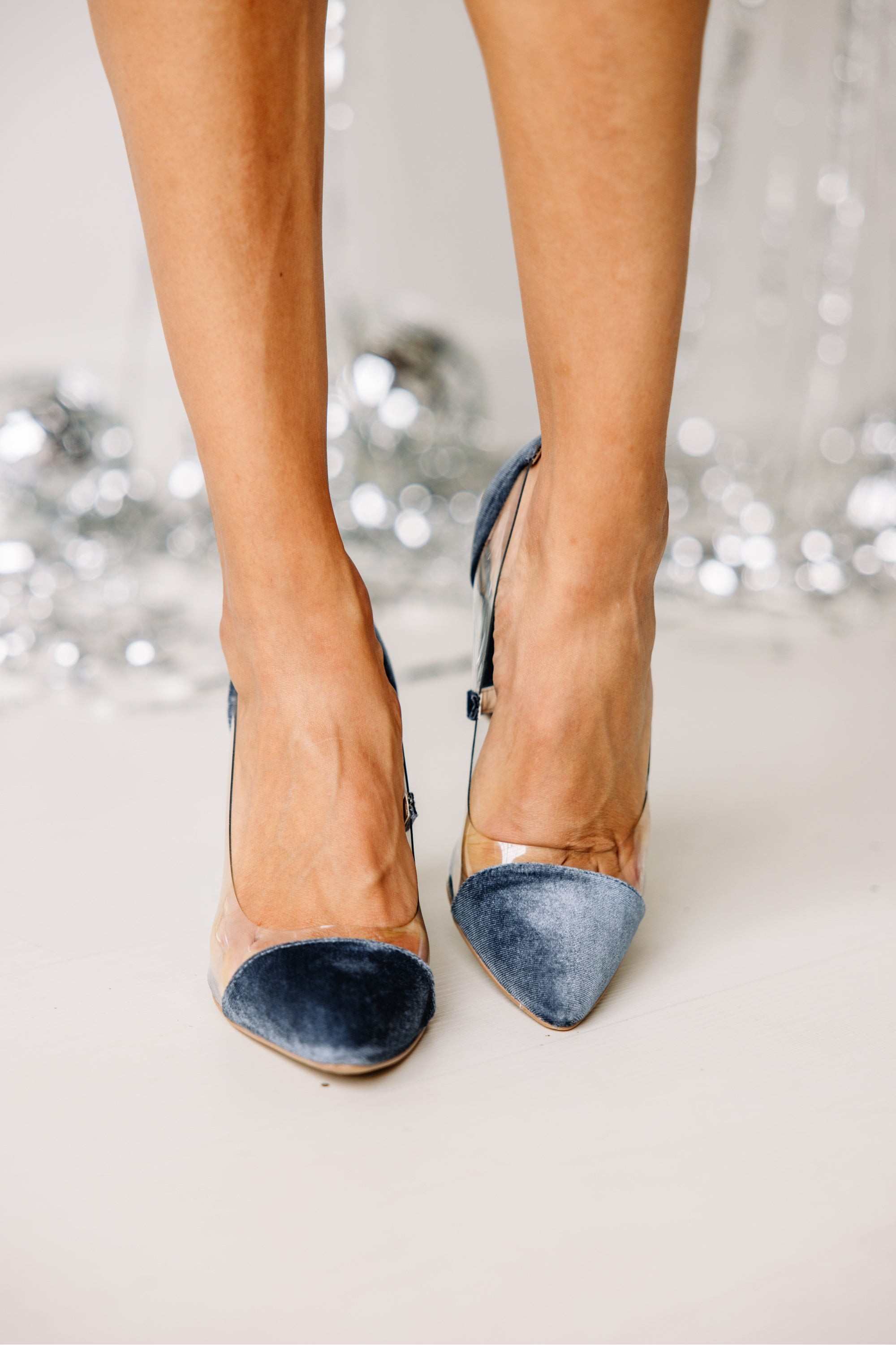 It's A Date Ice Blue Velvet Heels