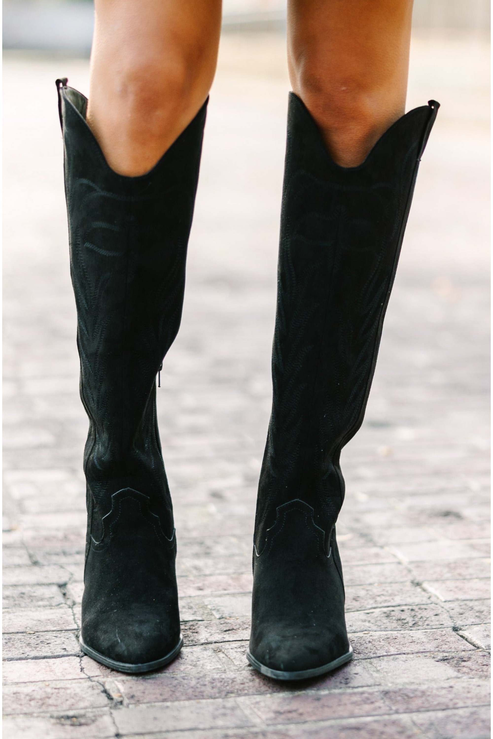Happy Place Black Western Suede Boots