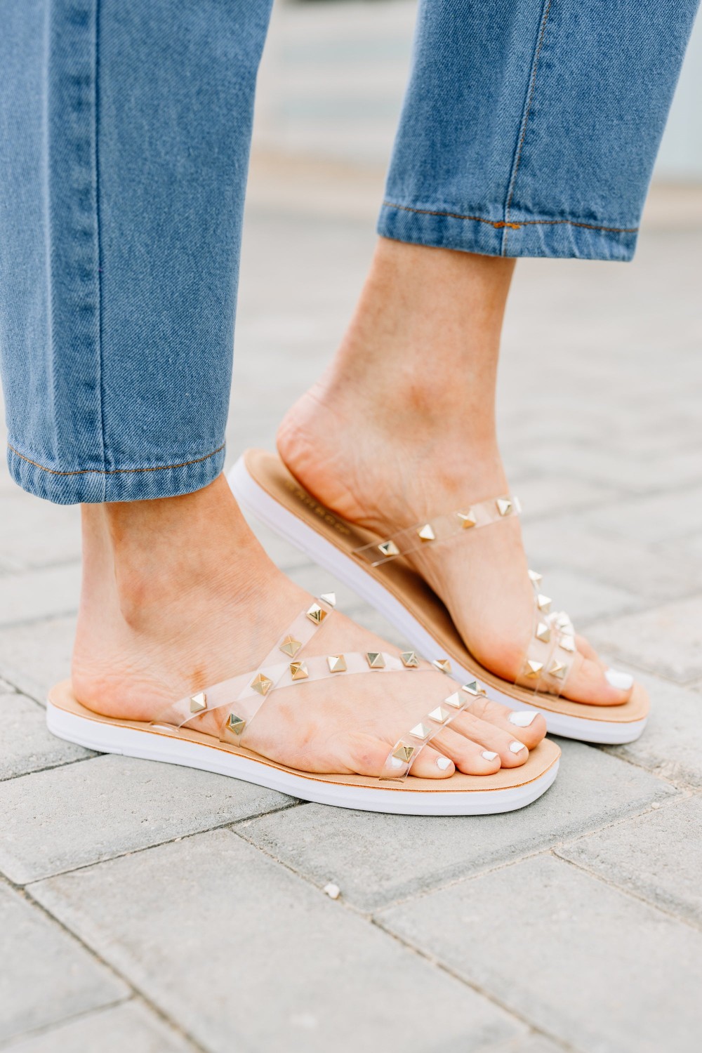 On The Lookout Clear Studded Slide Sandals