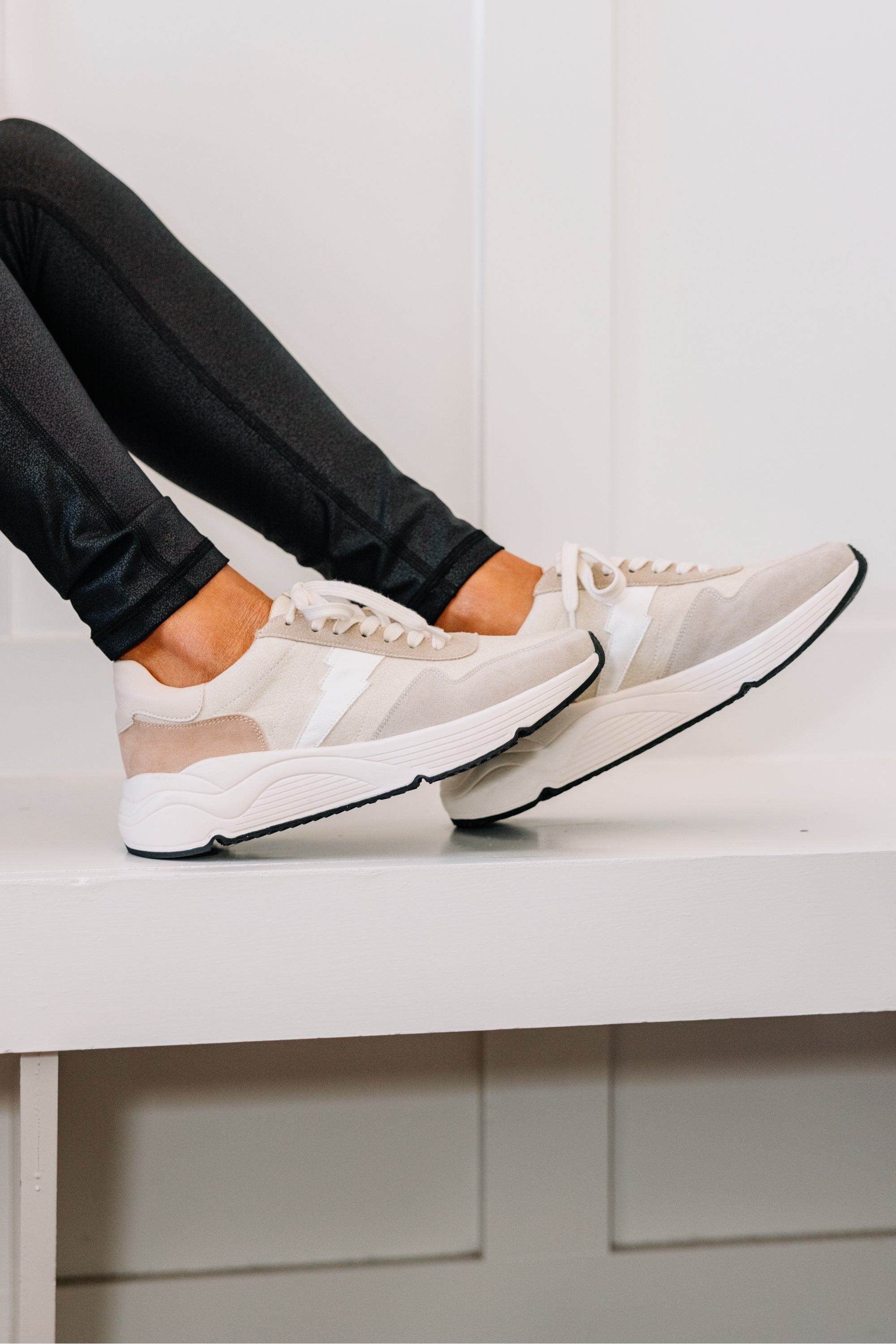 Lightning Strikes Beige Brown Platform Sneakers